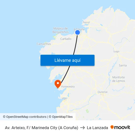 Av. Arteixo, F/ Marineda City (A Coruña) to La Lanzada map