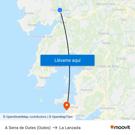A Serra de Outes (Outes) to La Lanzada map
