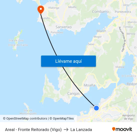 Areal - Fronte Reitorado (Vigo) to La Lanzada map