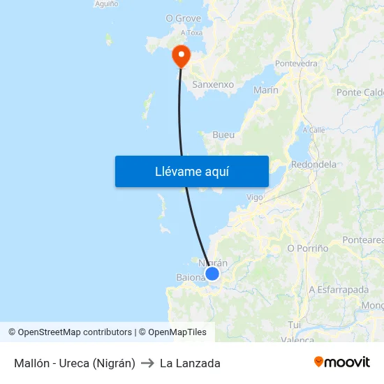Mallón - Ureca (Nigrán) to La Lanzada map