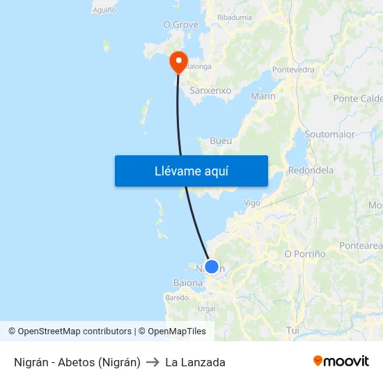 Nigrán - Abetos (Nigrán) to La Lanzada map
