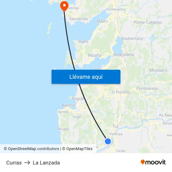 Curras to La Lanzada map