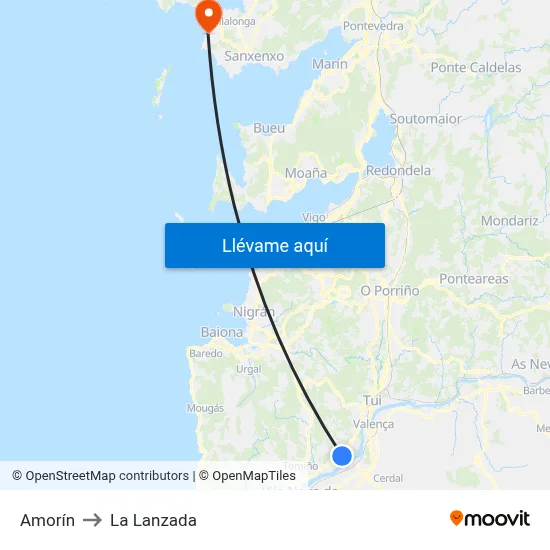 Amorín to La Lanzada map