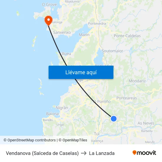 Vendanova (Salceda de Caselas) to La Lanzada map