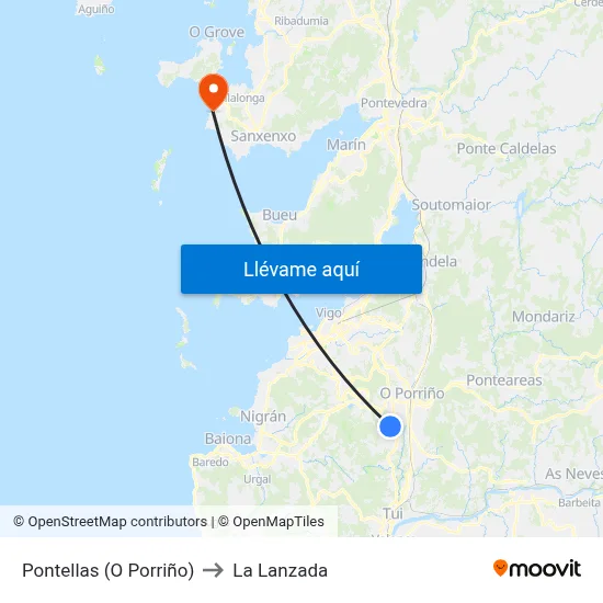 Pontellas (O Porriño) to La Lanzada map