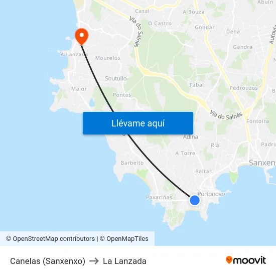 Canelas (Sanxenxo) to La Lanzada map