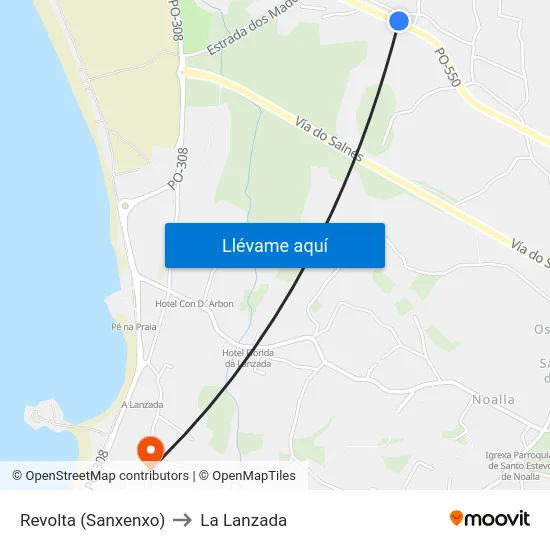 Revolta (Sanxenxo) to La Lanzada map