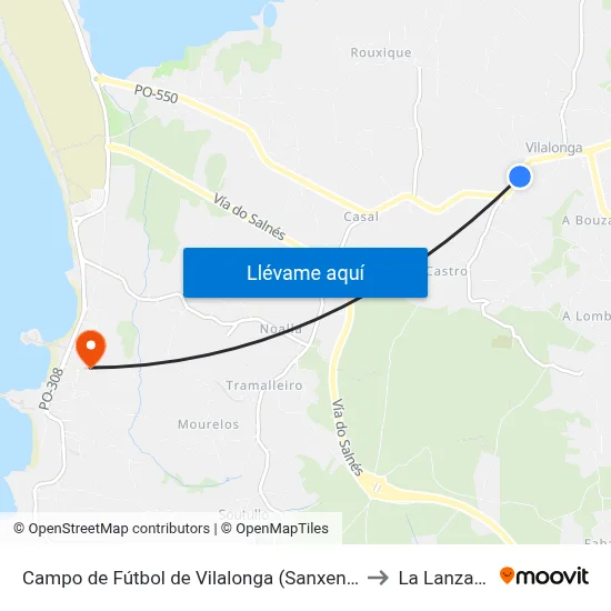 Campo de Fútbol de Vilalonga (Sanxenxo) to La Lanzada map