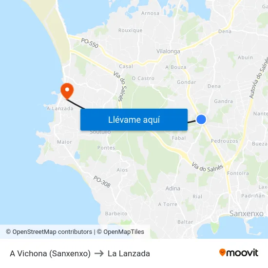 A Vichona (Sanxenxo) to La Lanzada map