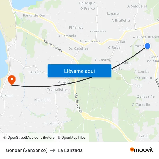Gondar (Sanxenxo) to La Lanzada map