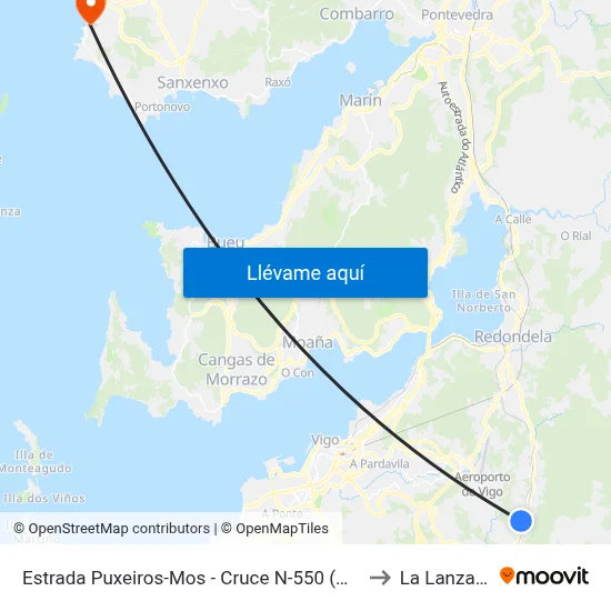 Estrada Puxeiros-Mos - Cruce N-550 (Mos) to La Lanzada map