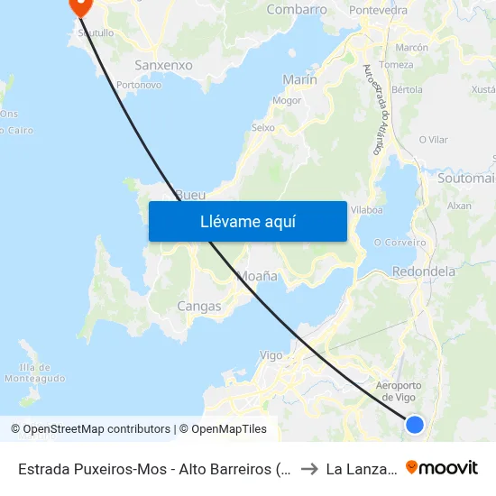 Estrada Puxeiros-Mos - Alto Barreiros (Mos) to La Lanzada map