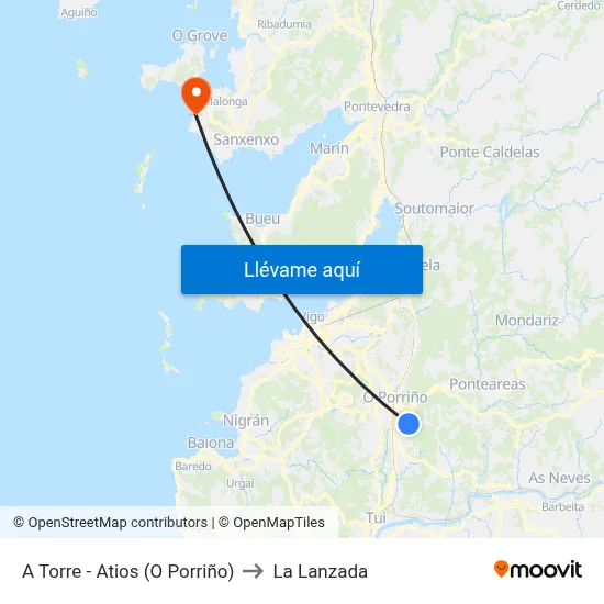 A Torre - Atios (O Porriño) to La Lanzada map