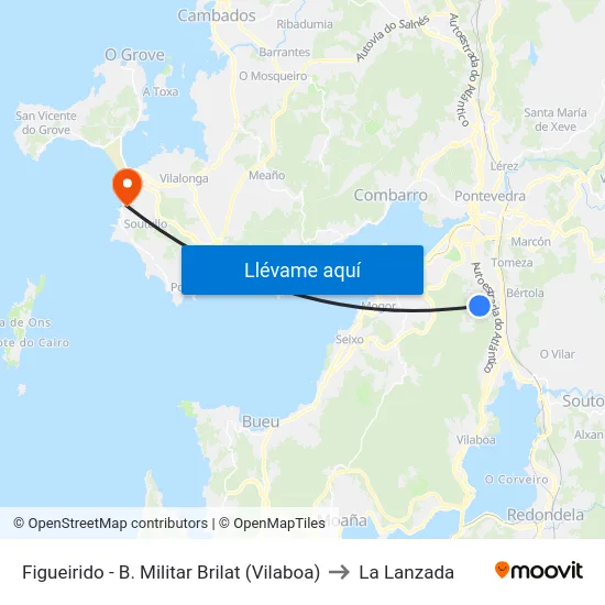 Figueirido - B. Militar Brilat (Vilaboa) to La Lanzada map