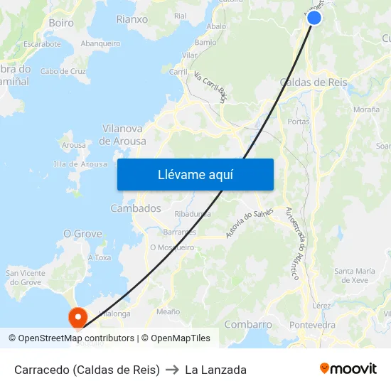 Carracedo (Caldas de Reis) to La Lanzada map