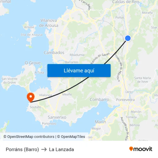 Porráns (Barro) to La Lanzada map