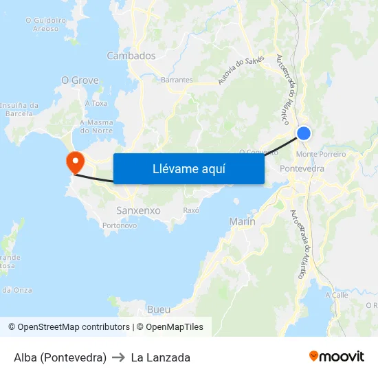 Alba (Pontevedra) to La Lanzada map