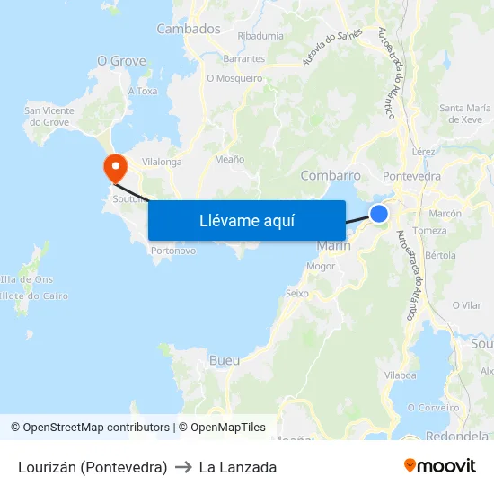 Lourizán (Pontevedra) to La Lanzada map