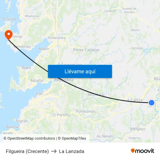 Filgueira (Crecente) to La Lanzada map