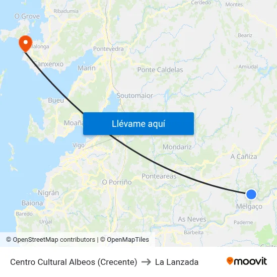 Centro Cultural Albeos (Crecente) to La Lanzada map