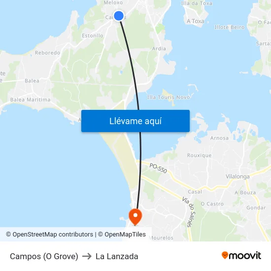 Campos (O Grove) to La Lanzada map