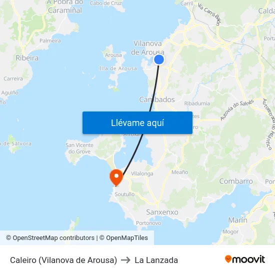Caleiro (Vilanova de Arousa) to La Lanzada map
