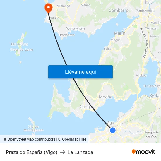 Praza de España (Vigo) to La Lanzada map