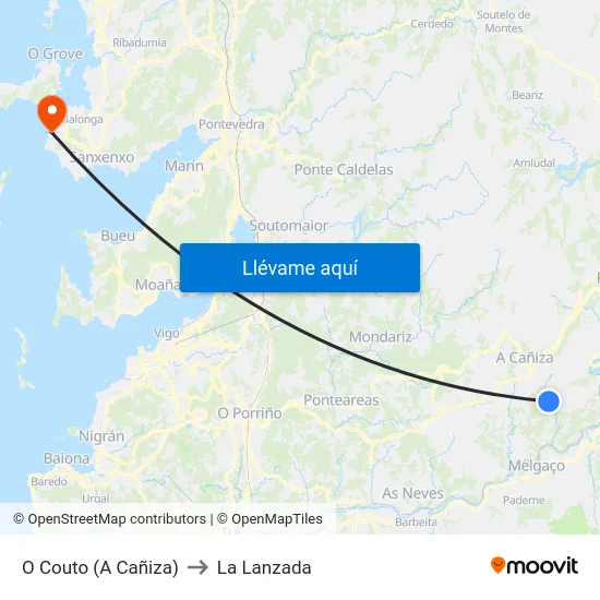 O Couto (A Cañiza) to La Lanzada map