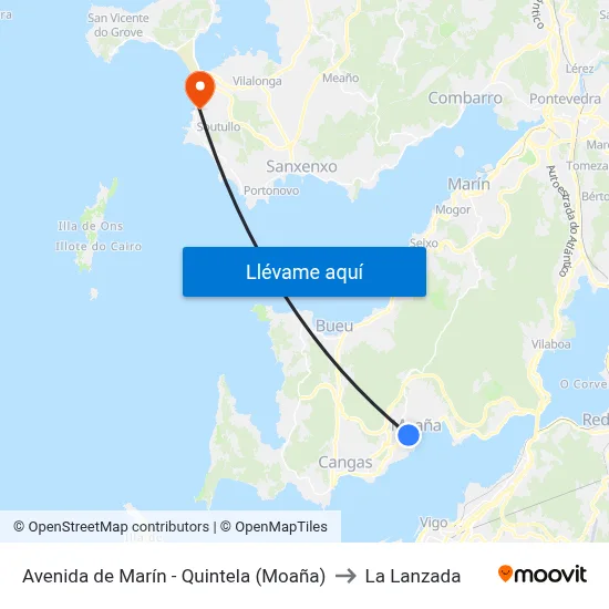 Avenida de Marín - Quintela (Moaña) to La Lanzada map