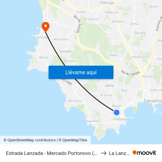 Estrada Lanzada - Mercado Portonovo (Sanxenxo) to La Lanzada map