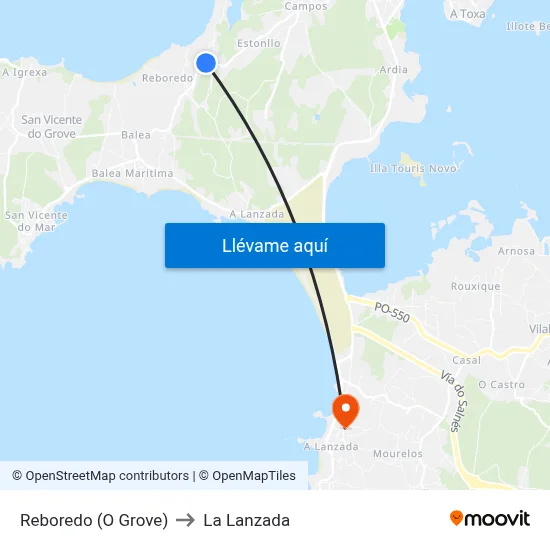 Reboredo (O Grove) to La Lanzada map
