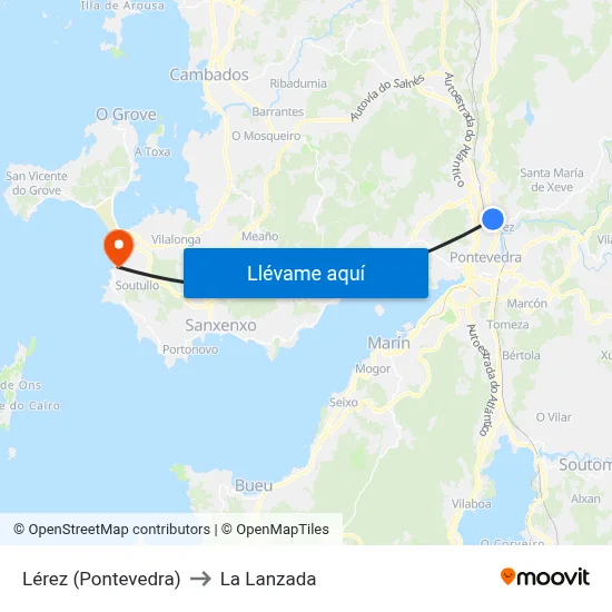Lérez (Pontevedra) to La Lanzada map