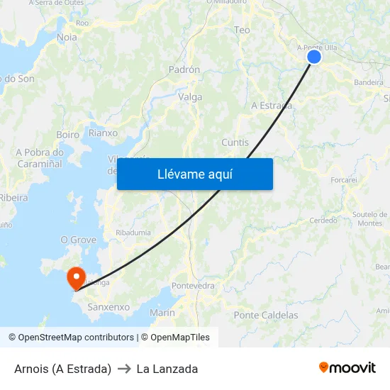Arnois (A Estrada) to La Lanzada map