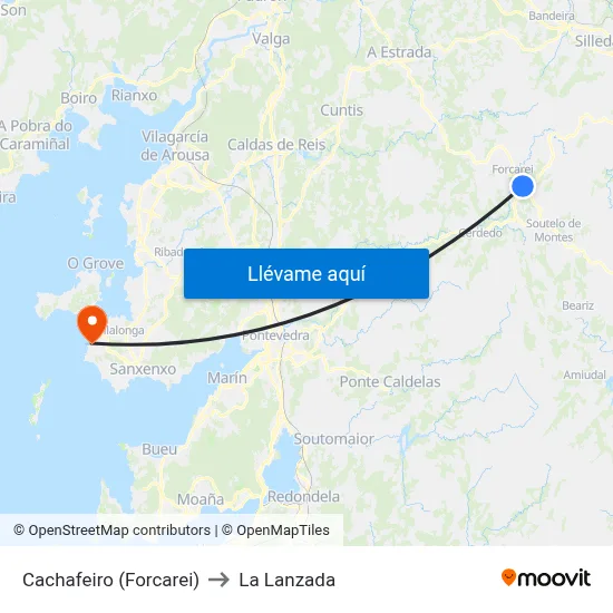 Cachafeiro (Forcarei) to La Lanzada map