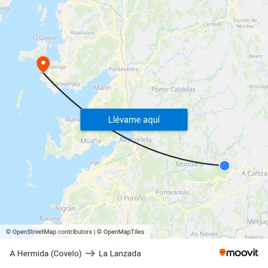 A Hermida (Covelo) to La Lanzada map