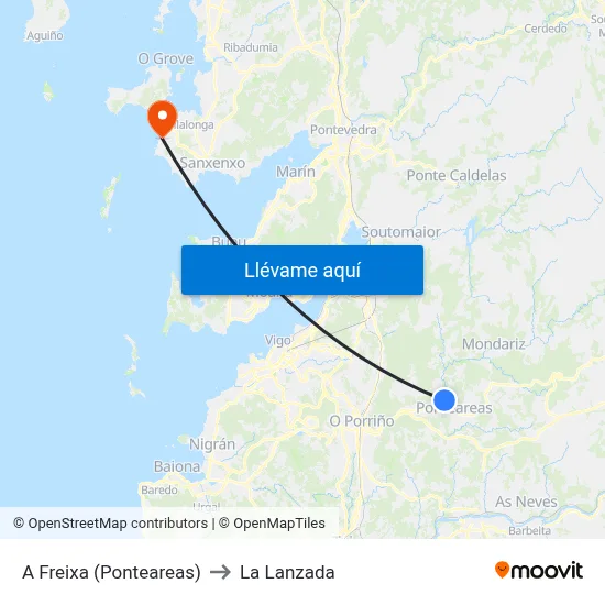 A Freixa (Ponteareas) to La Lanzada map