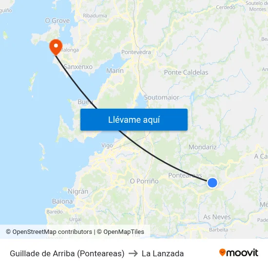 Guillade de Arriba (Ponteareas) to La Lanzada map