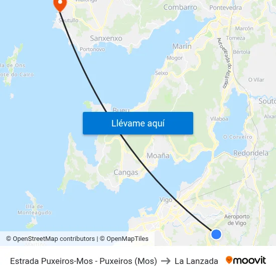 Estrada Puxeiros-Mos - Puxeiros (Mos) to La Lanzada map