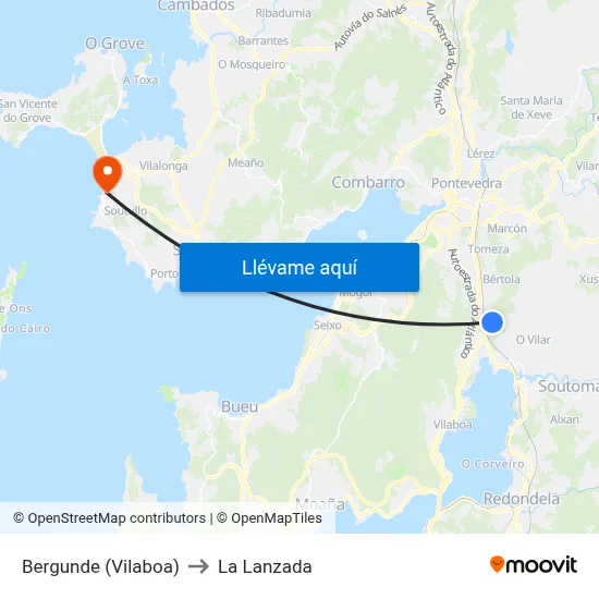 Bergunde (Vilaboa) to La Lanzada map