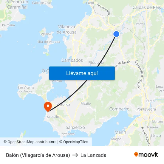 Baión (Vilagarcía de Arousa) to La Lanzada map