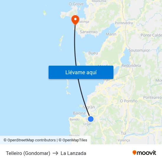 Telleiro (Gondomar) to La Lanzada map