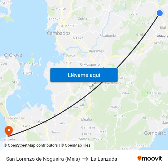 San Lorenzo de Nogueira (Meis) to La Lanzada map