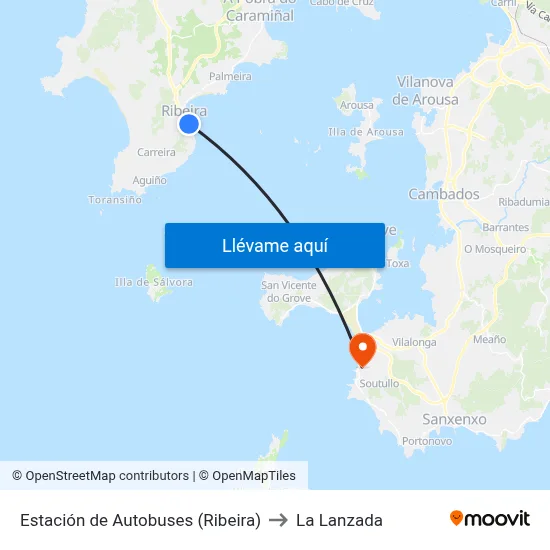 Estación de Autobuses (Ribeira) to La Lanzada map