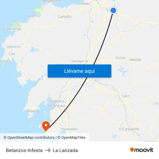 Betanzos-Infesta to La Lanzada map
