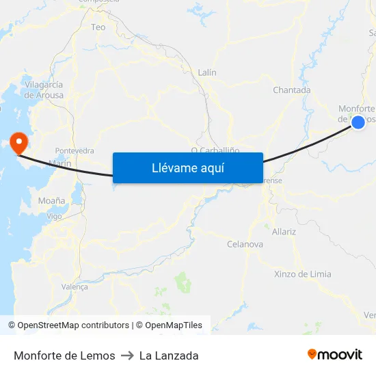 Monforte de Lemos to La Lanzada map