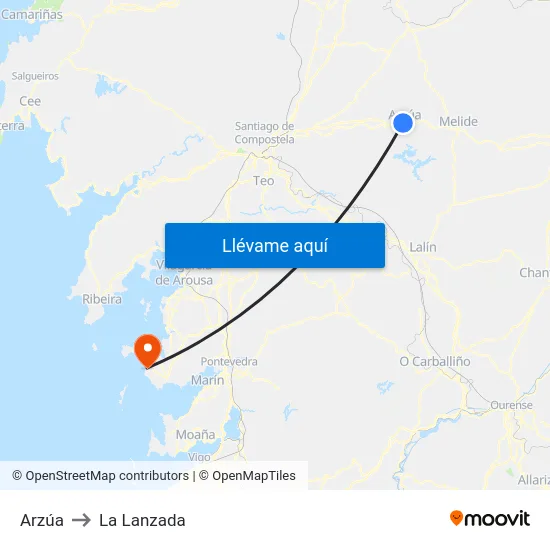 Arzúa to La Lanzada map