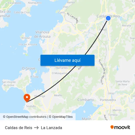 Caldas de Reis to La Lanzada map