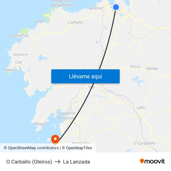 O Carballo (Oleiros) to La Lanzada map