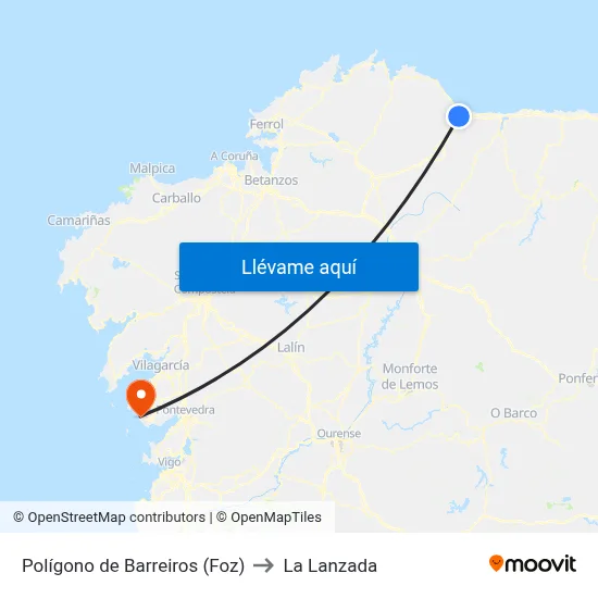 Polígono de Barreiros (Foz) to La Lanzada map