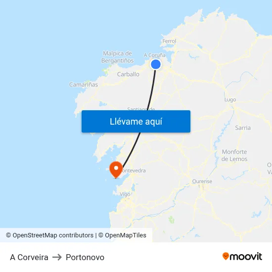 A Corveira to Portonovo map